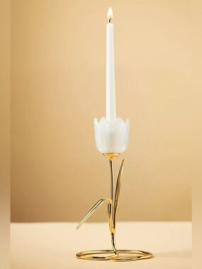 🌷Anthropologie - Tulip Candle Holder with Frosted White Glass Cup and Gold Stem
